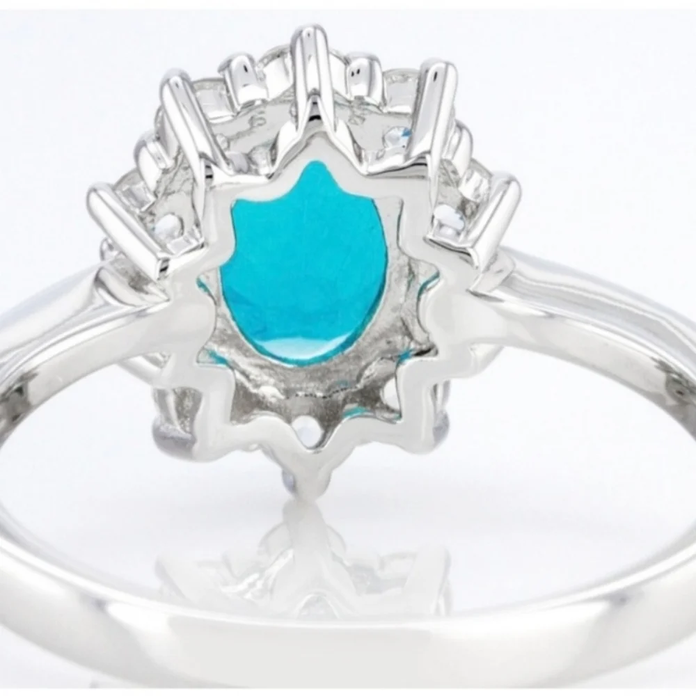 Genuine Paraiba Blue Opal Sterling Silver Ring Sz 7.5! - Picture 4 of 5